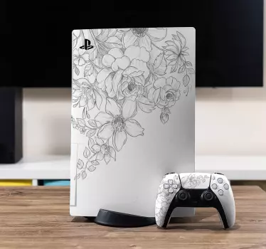 Vit bakgrund med blommor playstation 5 klistermärke - Tenstickers