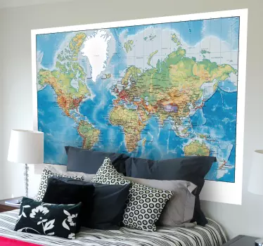 World atlas map vägg klistermärke - Tenstickers