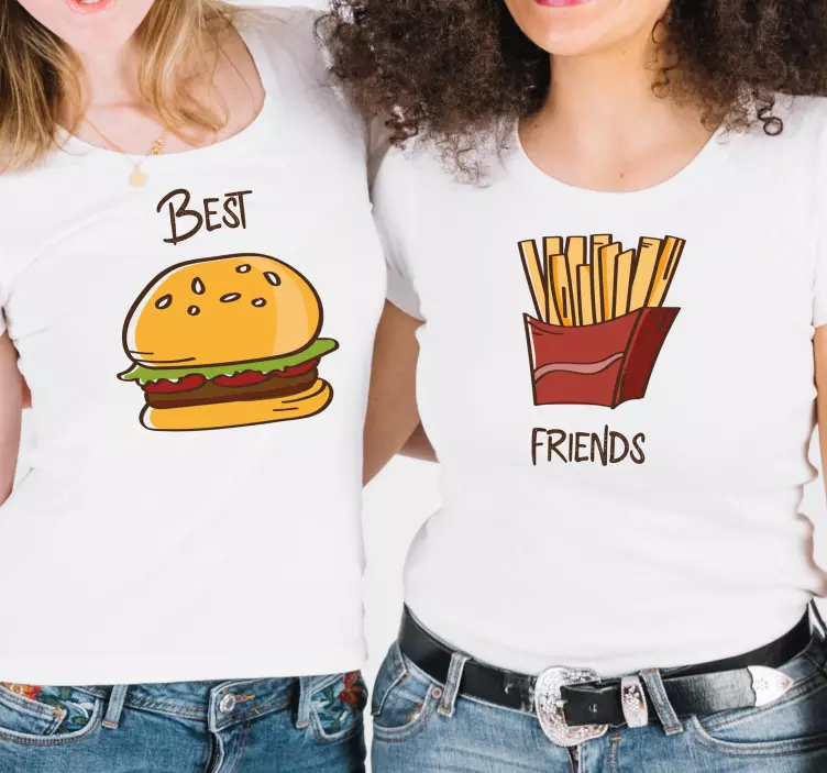 Best friends pommes frites och hamburgare anpassad t-shirt - Tenstickers
