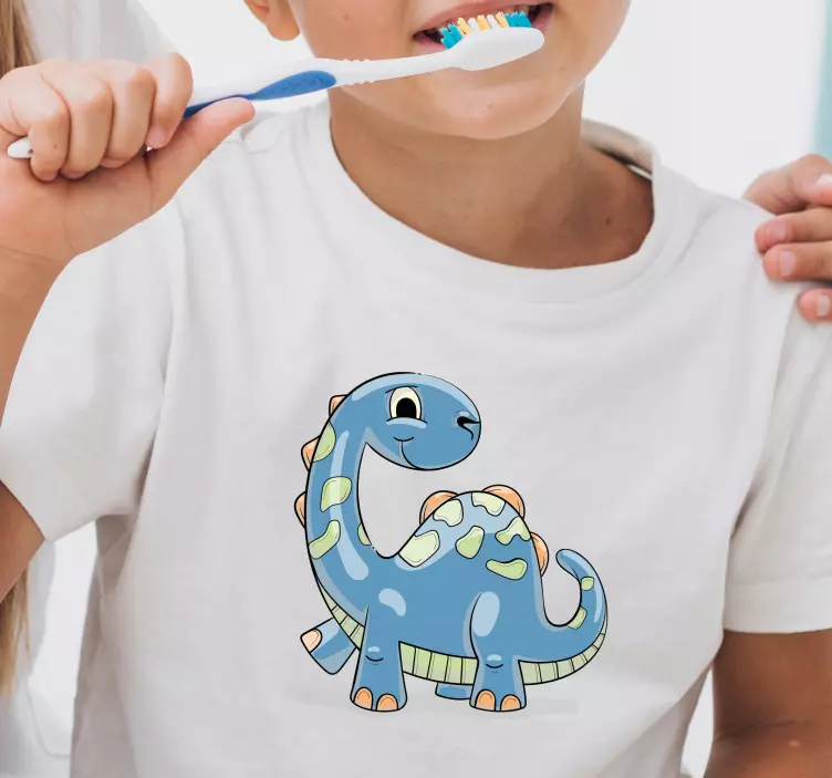 Blå dinosaurie tecknad barn t-shirt - Tenstickers