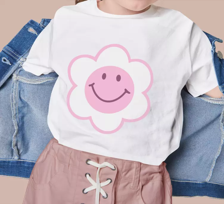 Blomma rosa och vitt smiley face baby skjorta - Tenstickers