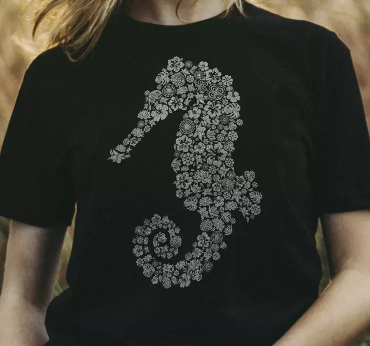 Blommig sjöhäst anpassad t-shirt - Tenstickers