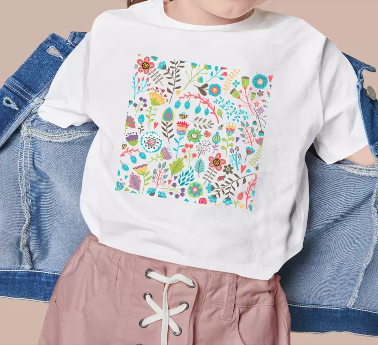 Blommönster glädje barn t-shirt - Tenstickers