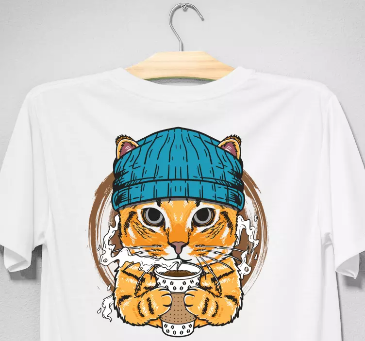 Cool katt med kaffe anpassad t-shirt - Tenstickers