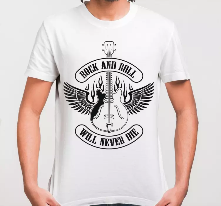 Gitarr i eld med anpassad t-shirt med rocktext - Tenstickers