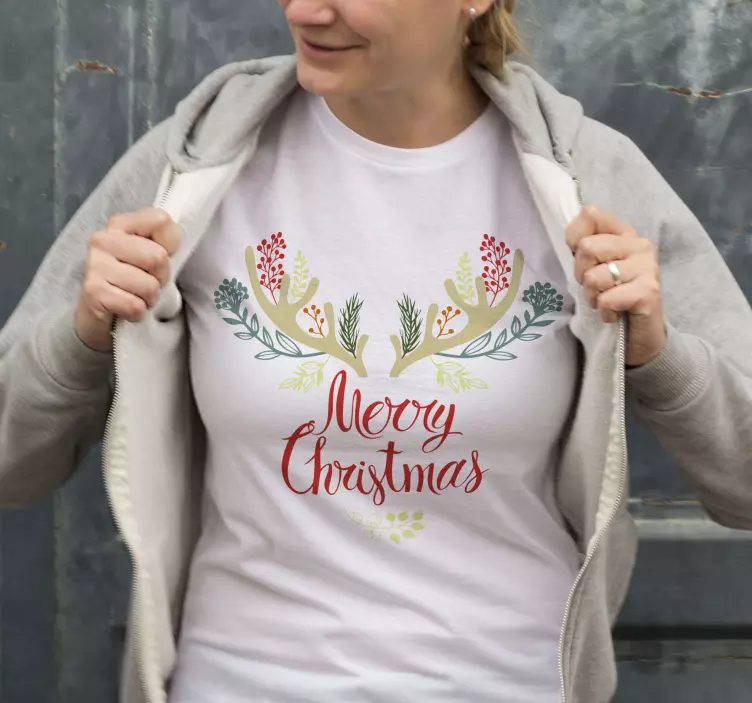 Blommiga renhorn Chrismas tshirt - Tenstickers