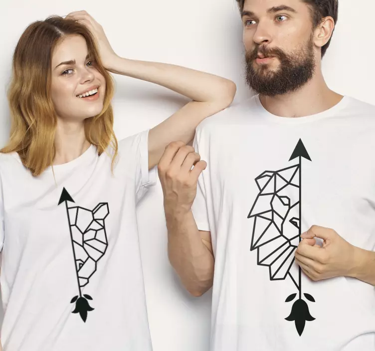 Linjekonst geometriska lejon par t-shirts - Tenstickers