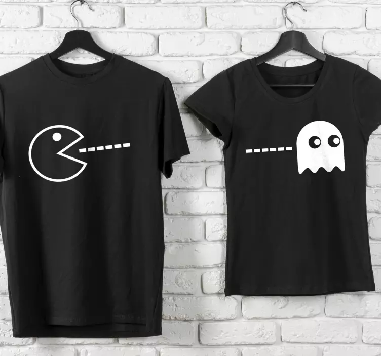Monocolor pac-man och spökpar t-shirts - Tenstickers