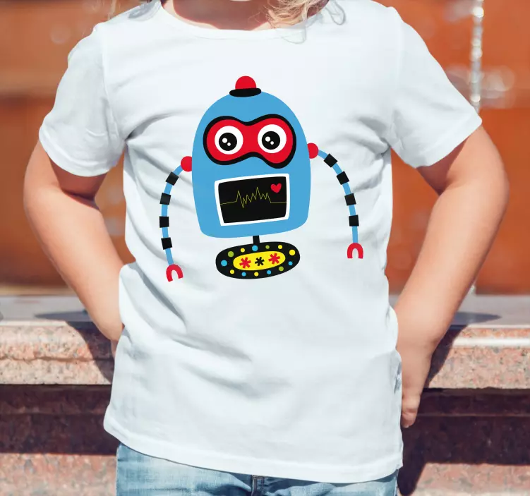 Rund blå robot-t-shirt för barn - Tenstickers