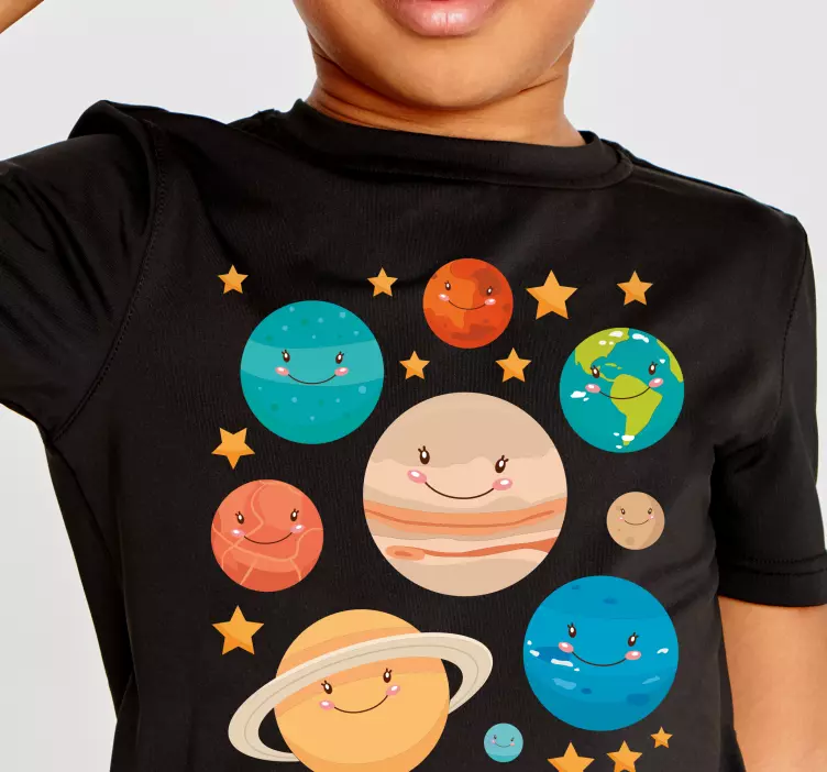 Tecknad smiley planeter barn-t-shirt - Tenstickers