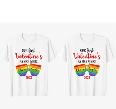 Par t-shirt lgbt första valentinsdag - Tenstickers