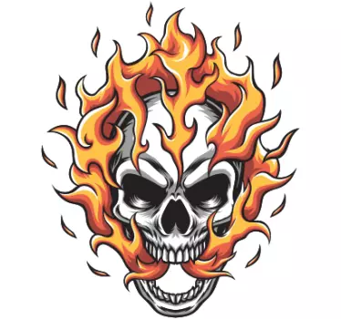 Skalle på eld tecknad stil t-shirt - Tenstickers