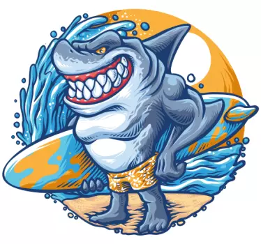 Surfbräda haj tecknad t-shirt - Tenstickers
