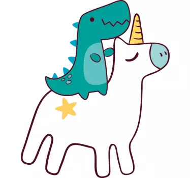 Unicorn och dinosaurie tecknad design t-shirt - Tenstickers