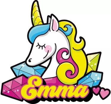 Färgglad enhörning med namn barn t-shirt - Tenstickers