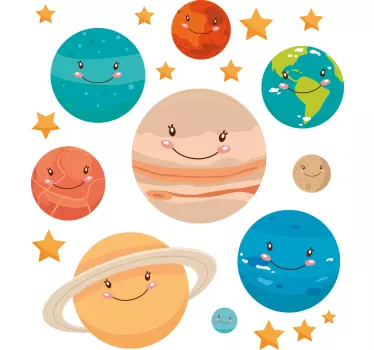Tecknad smiley planeter barn skjorta - Tenstickers