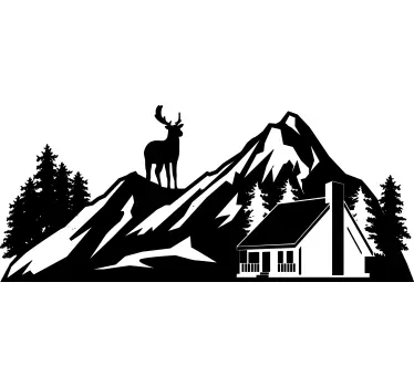 Rådjur med berg t-shirt - Tenstickers