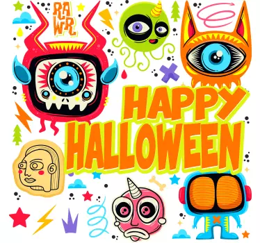 Monster tecknad glad halloween t-shirt - Tenstickers