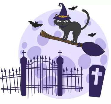 Katt på kvasttur T shirt Halloween - Tenstickers