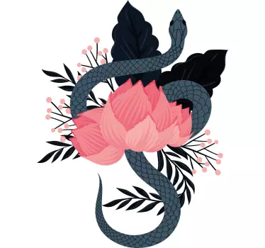 Snake och blommotiv t-shirt - Tenstickers