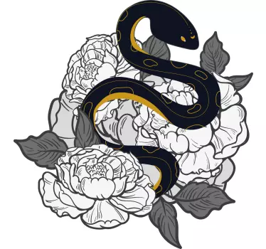 Svart orm och vit blomma t-shirt - Tenstickers