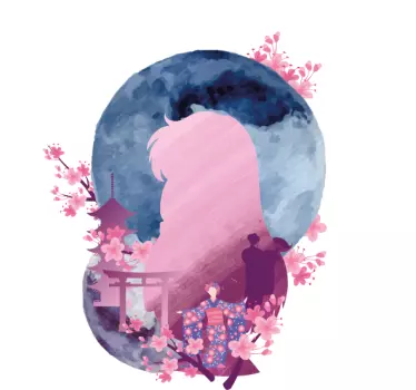 Moonlit cherry blossom silhouette t-shirt - Tenstickers