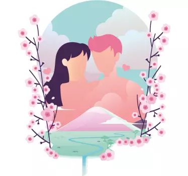 Romantisk blomsterkärlek par t-shirt - Tenstickers