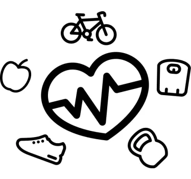 Heartbeat fitness symboler t-shirt - Tenstickers