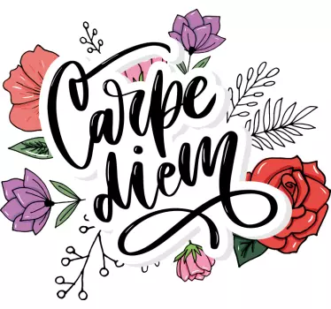 Carpe diem rosa t-shirt med blommönster - Tenstickers