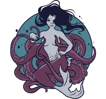 Mermaid holding tentacles t-shirt - Tenstickers