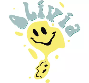 Glad gul smiley t-shirt med namn - Tenstickers