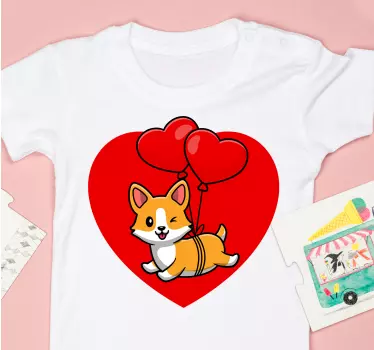 Barn t-shirt corgi med hjärtballonger - Tenstickers
