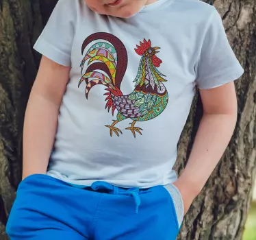 Barn t-shirt färgglad tuppdesign - Tenstickers