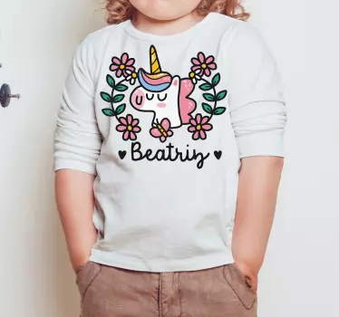 Barn t-shirt söt enhörning blommor - Tenstickers