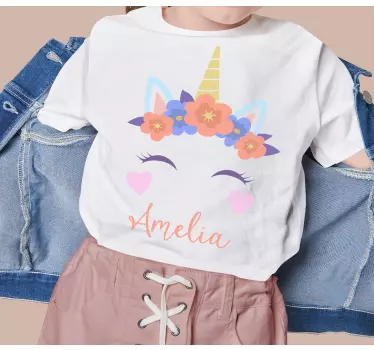 Barn t-shirt unicorn blomsterfägring - Tenstickers