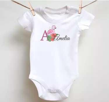 Bebis t-shirt med flamingo och blommor - Tenstickers
