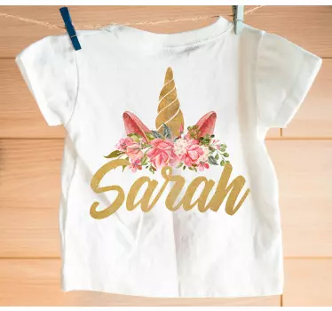 Bebis t-shirt med personlig enhörningsblommor - Tenstickers