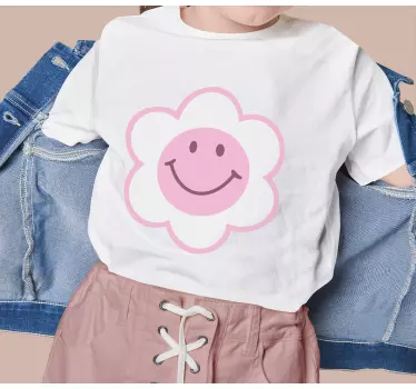 Blomma rosa och vitt smiley face baby t-shirt - Tenstickers