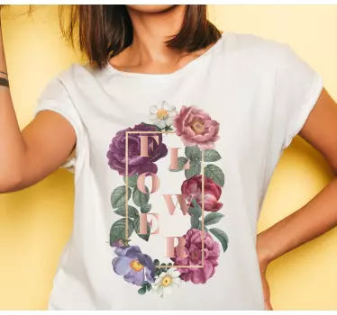 Blommig anpassad typografi t-shirt - Tenstickers