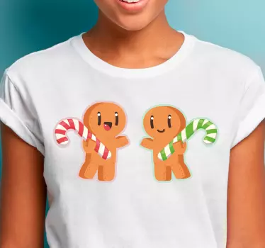Dansande gingerman med godisrott jul tee shirts - Tenstickers