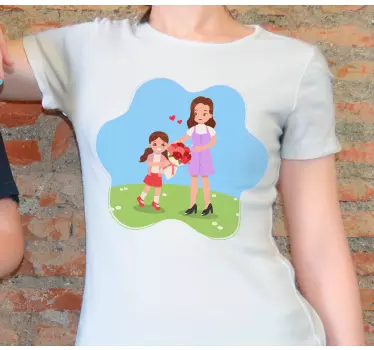 En liten flicka som erbjuder en ros till sin mors dag-t-shirt - Tenstickers