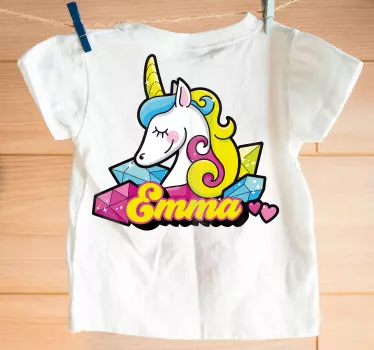 Färgglad enhörning med namn barn t-shirt - Tenstickers