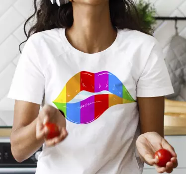 Färgglad läpptryck t-shirt - Tenstickers