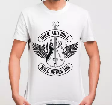 Gitarr i eld med rocktext-t-shirt - Tenstickers