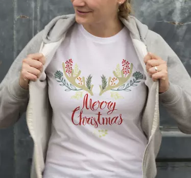 Blommiga renhorn Chrismas tshirt - Tenstickers