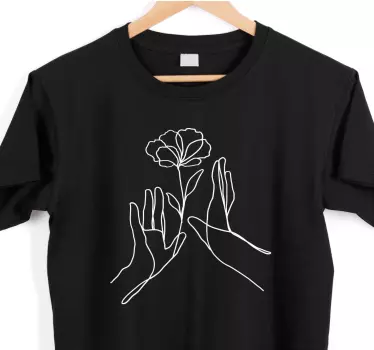 Hand flower line art t-shirt - Tenstickers