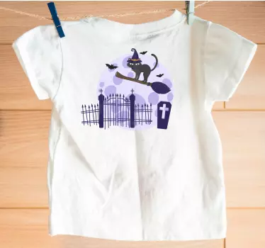 Katt på kvasttur T shirt Halloween - Tenstickers