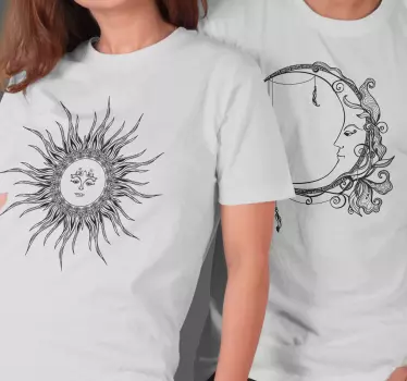 Måne och sol matchande skjortor för par - Tenstickers