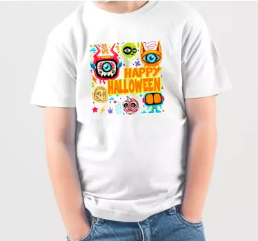 Monster tecknad glad halloween t-shirt - Tenstickers