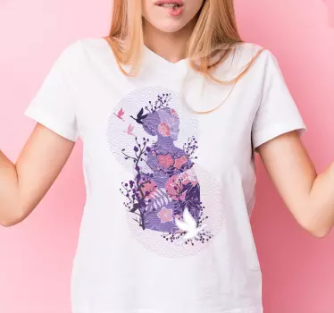Mors och dotter t-shirt blomster silhuett charm - Tenstickers